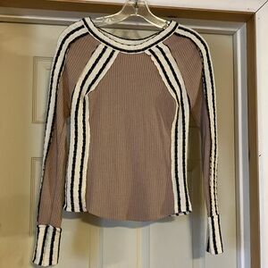 Women's Beige and Black Striped Top